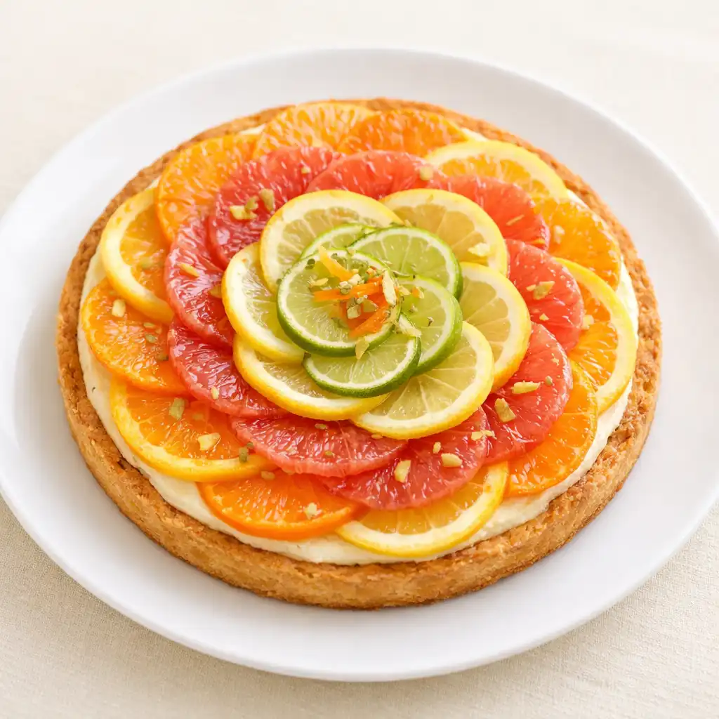 Tarte fine aux agrumes de Nice avec crème légère et zestes confits